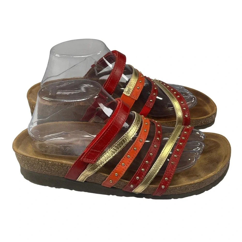 Naot Prescott Sandals Womens 41‎ Poppy Orange Gold Studded Leather Boho Comfort